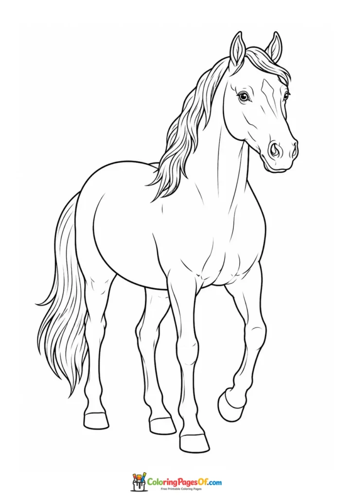 Realistic walking horse coloring page