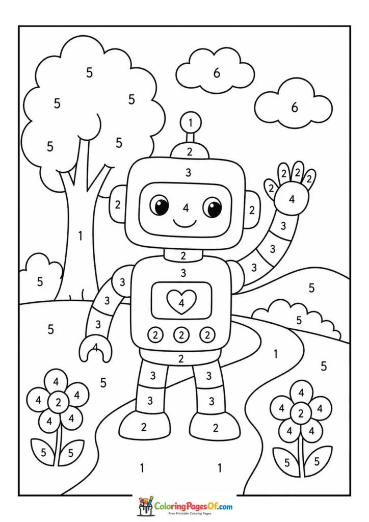 Robot in Park color by number coloring page