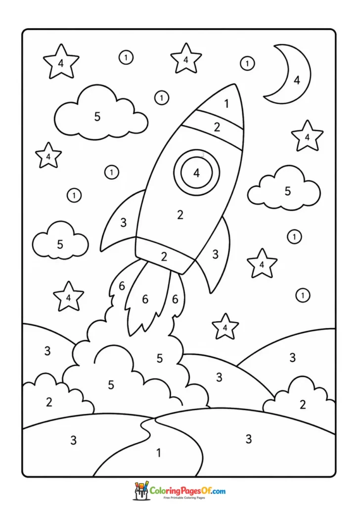 Rocket Launching into Space color by number coloring page