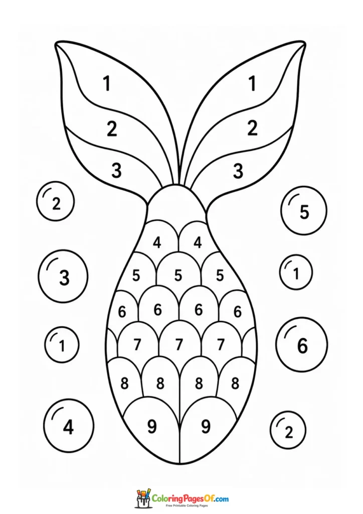 Rounded Scale Mermaid Tail – Color by Number coloring page