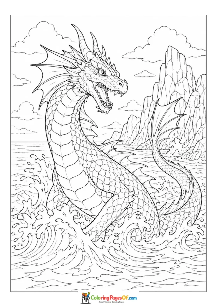Sea Dragon Rising from the Waves coloring page