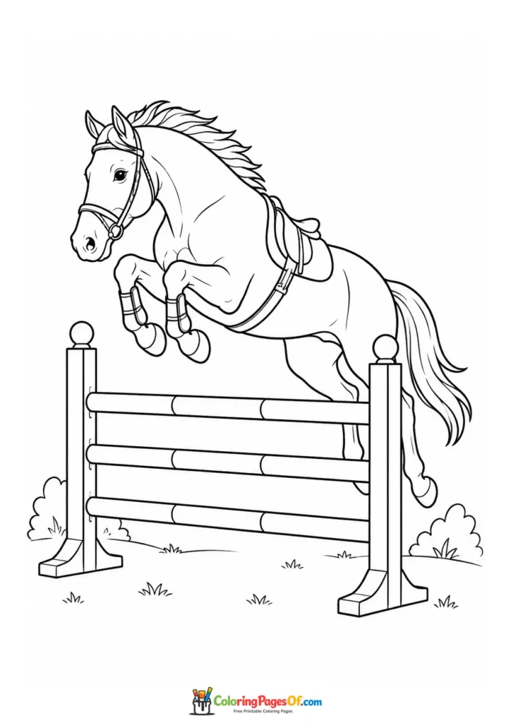 Show jumping horse for kids coloring page