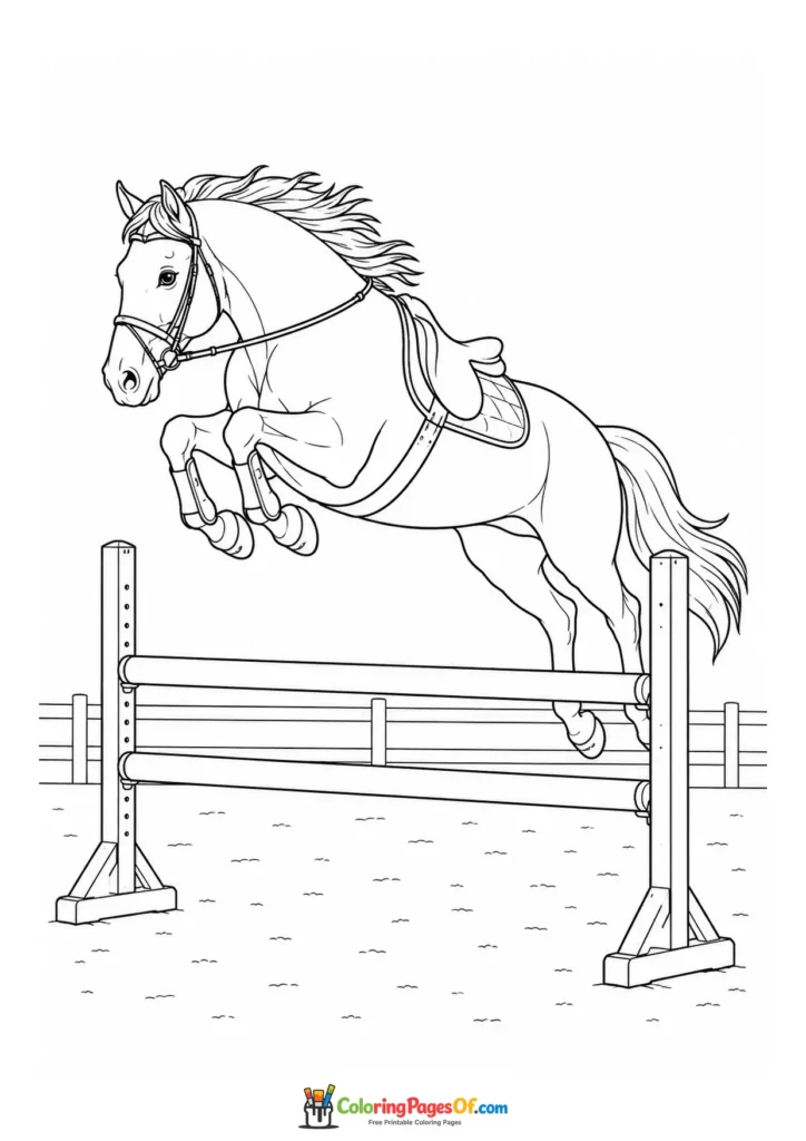Show jumping horse in midair coloring page