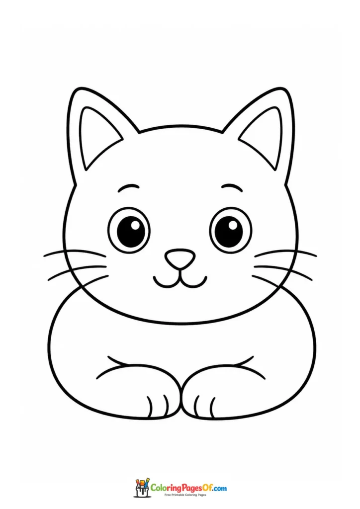 Simple kitten with front paws forward – printable black and white coloring page