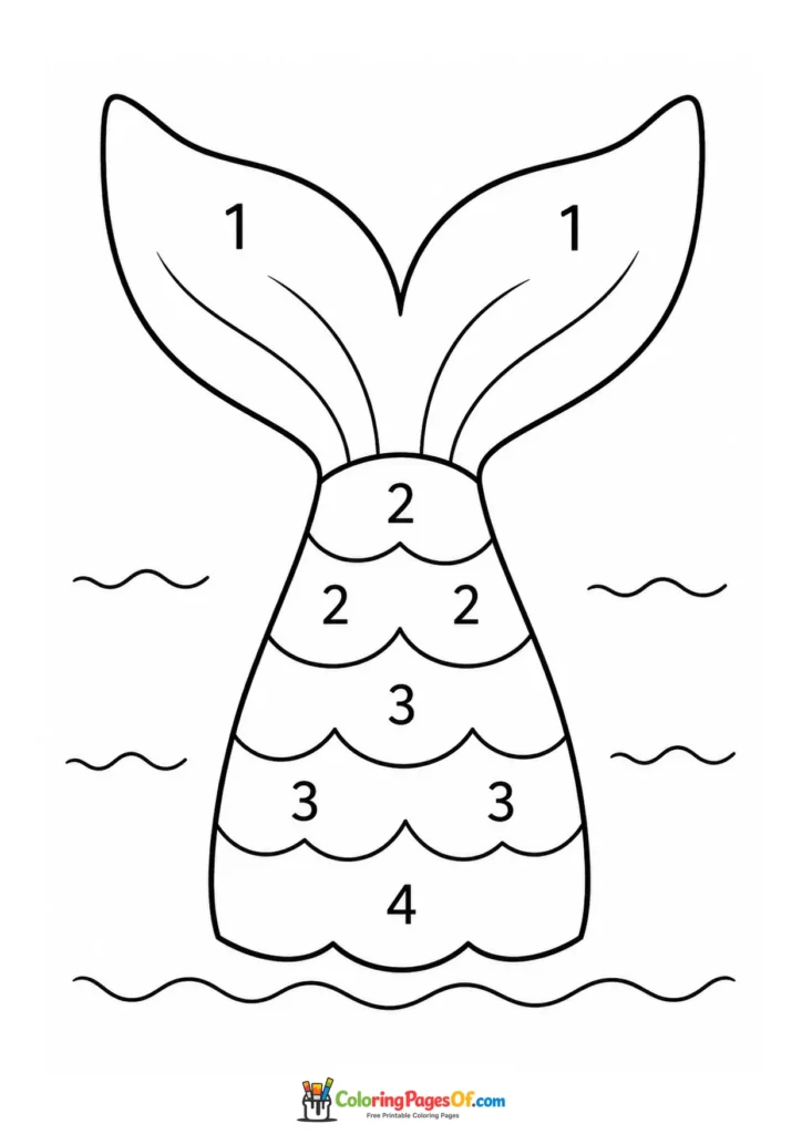 Simple Mermaid Tail Rising from Waves – Color by Number coloring page