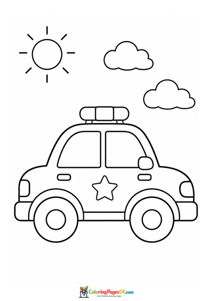 Printable simple police car for kids coloring picture