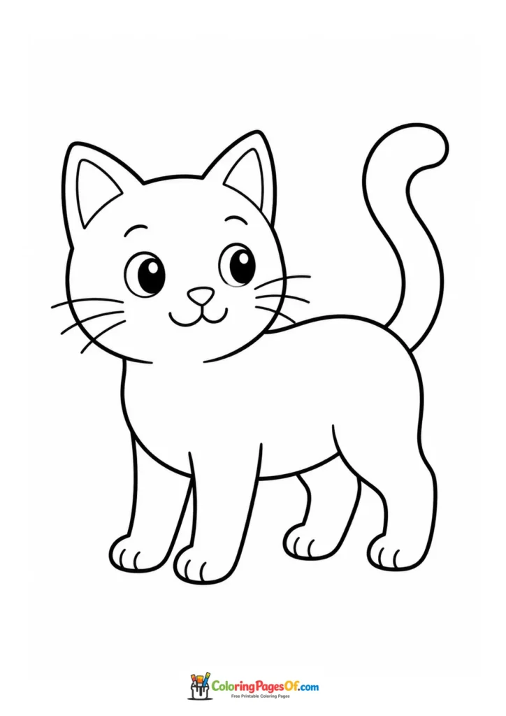 Simple standing kitten – printable black and white coloring page
