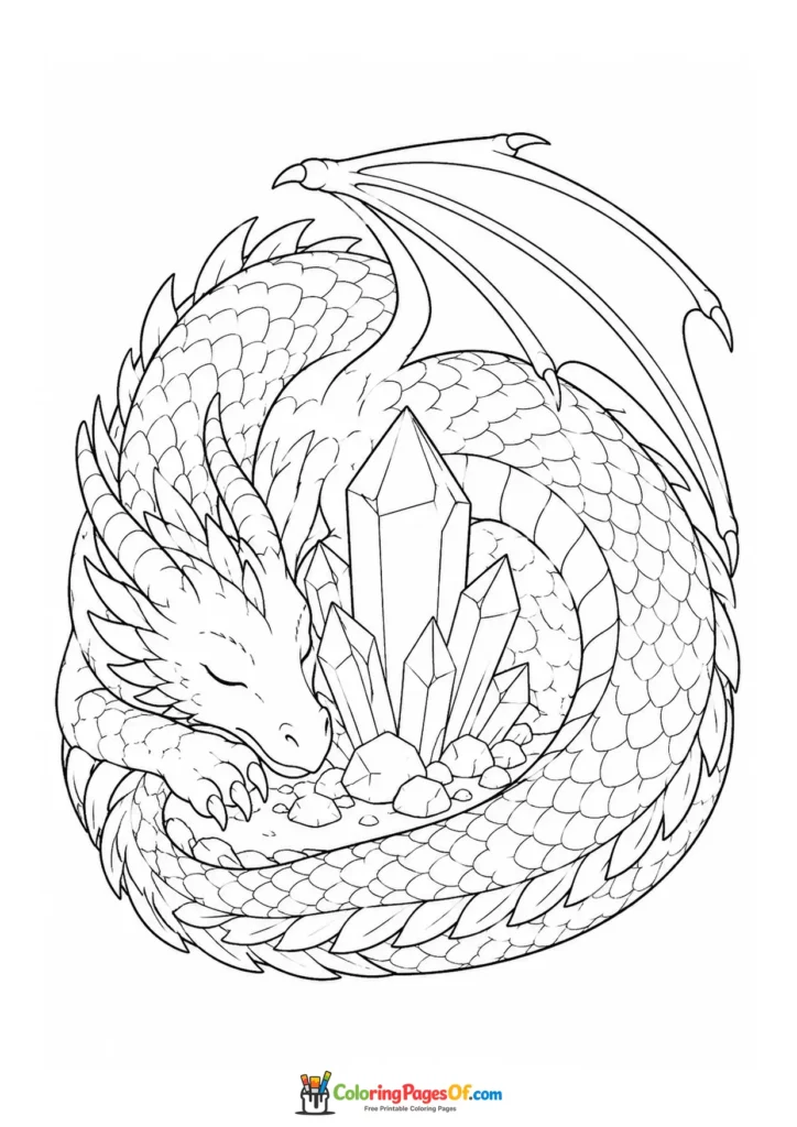 Sleeping Dragon with Crystals coloring page