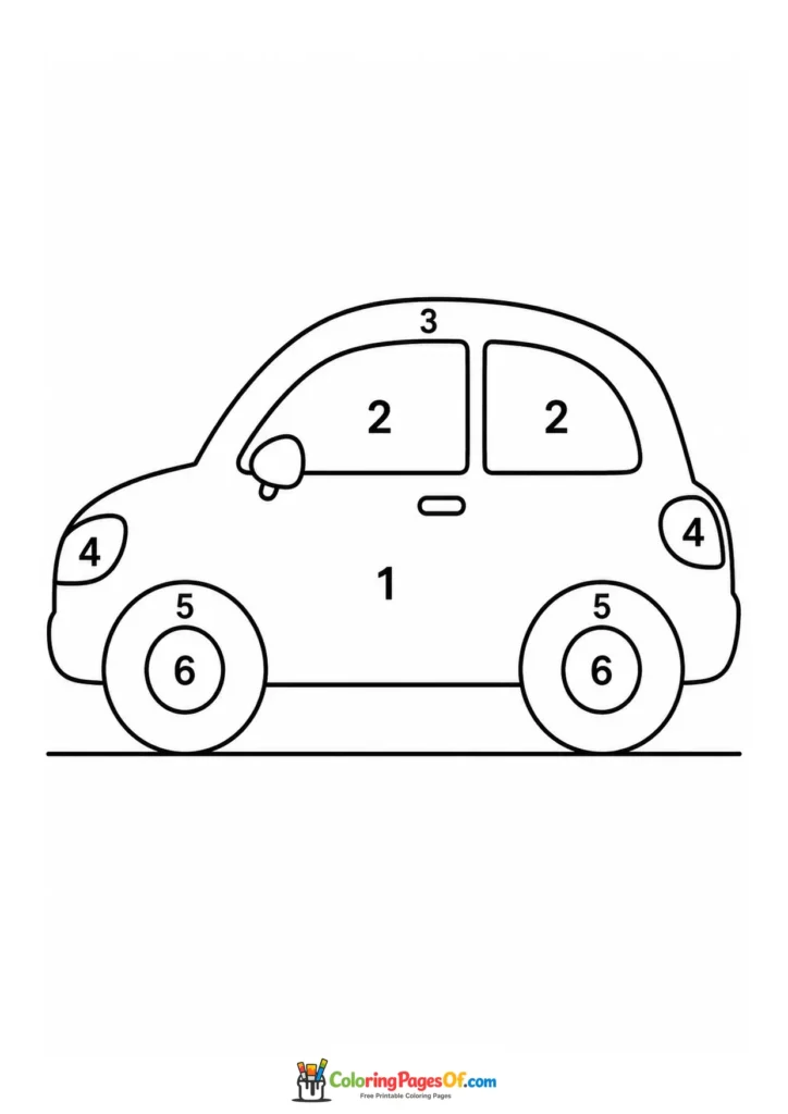 Small car side view color by number printable coloring sheet