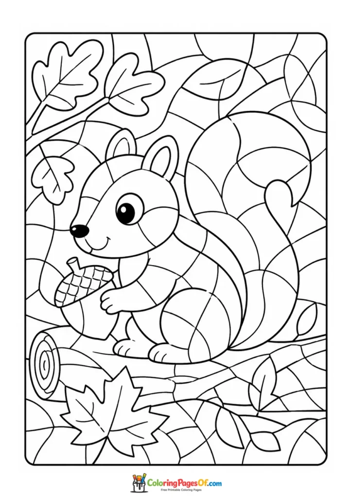 Squirrel on Log with Acorn color by number coloring page