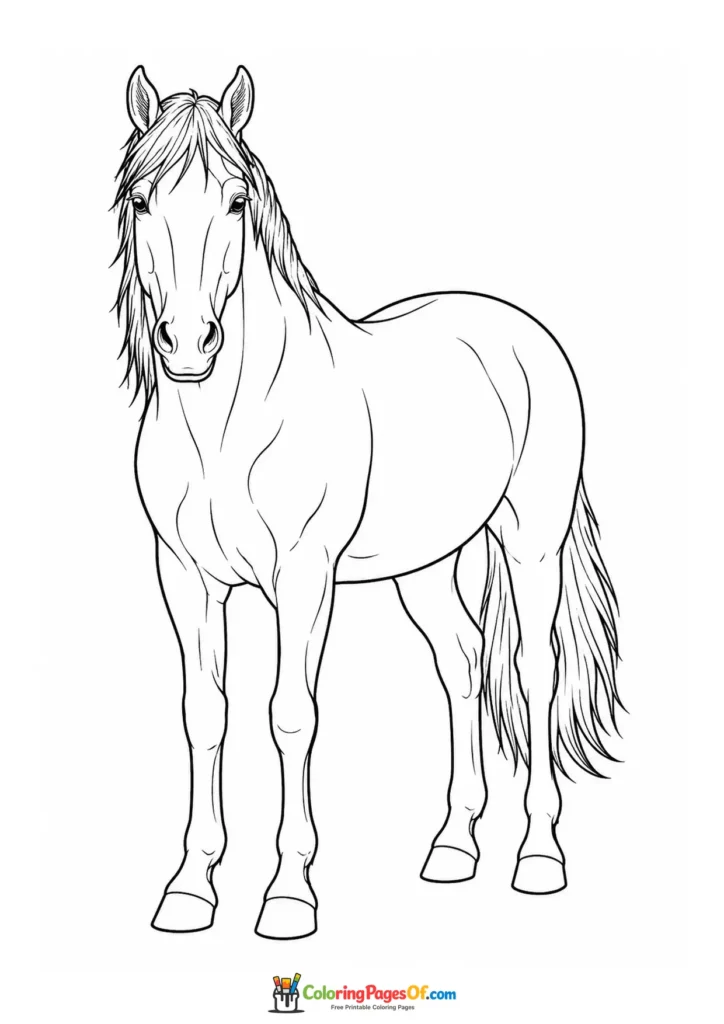 Standing horse facing forward coloring page