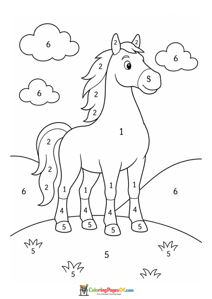 Standing horse on a hill color by number