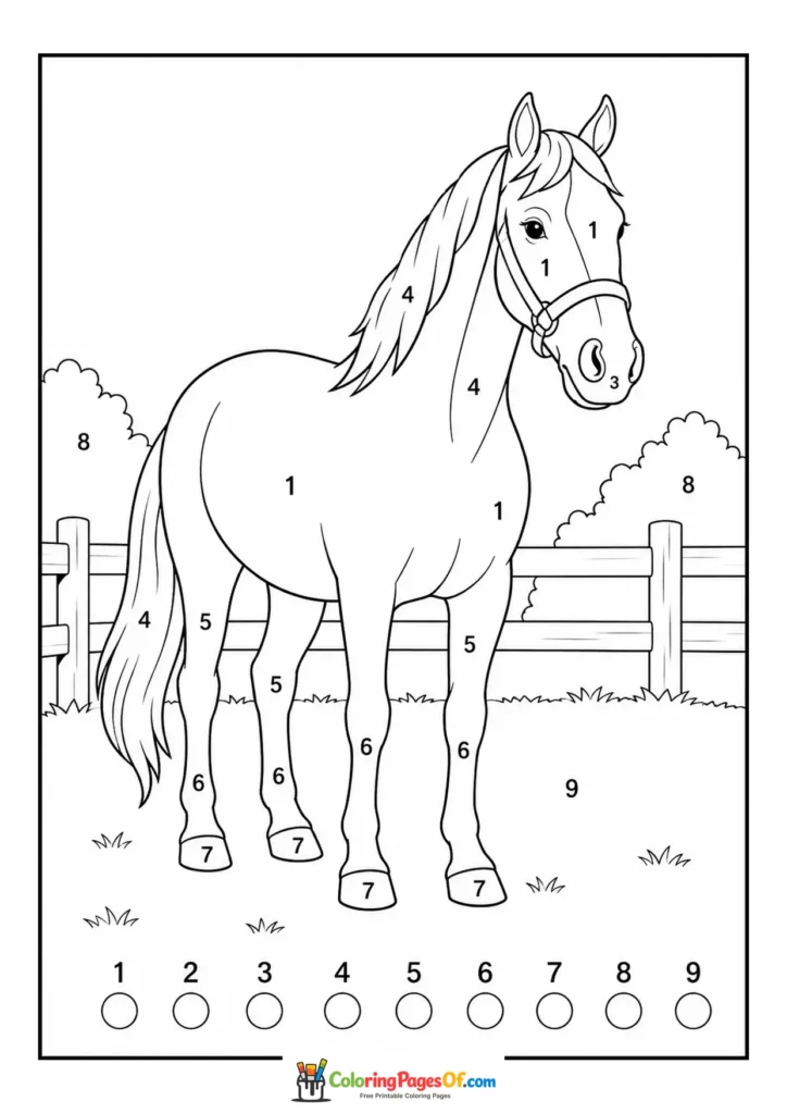 Standing horse with color key color by number