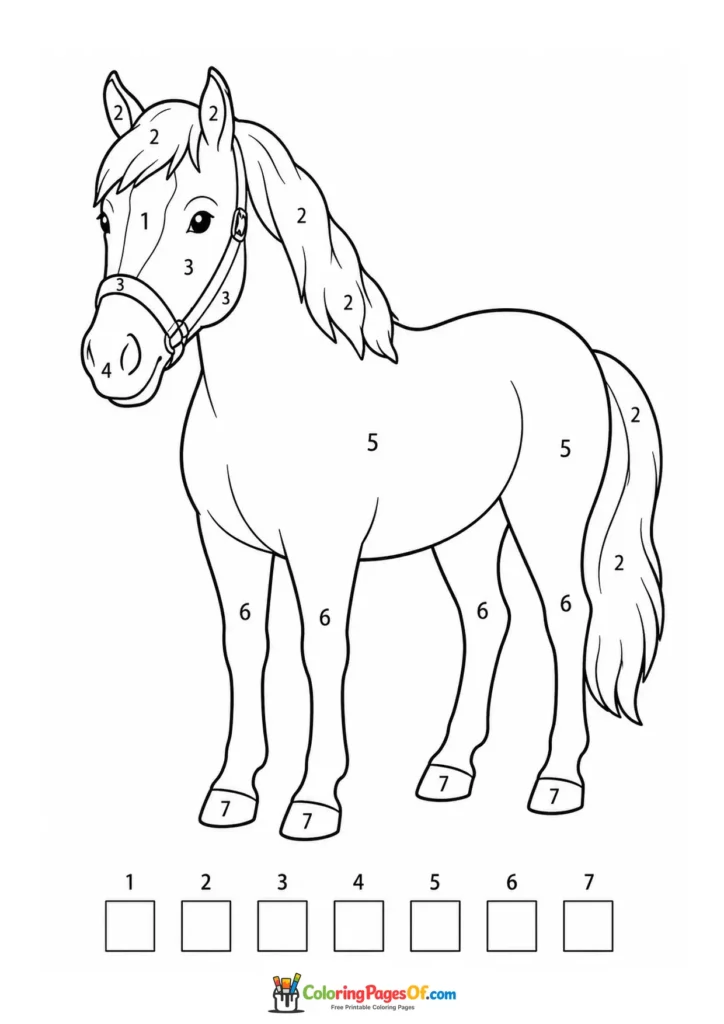 Standing horse with number key color by number