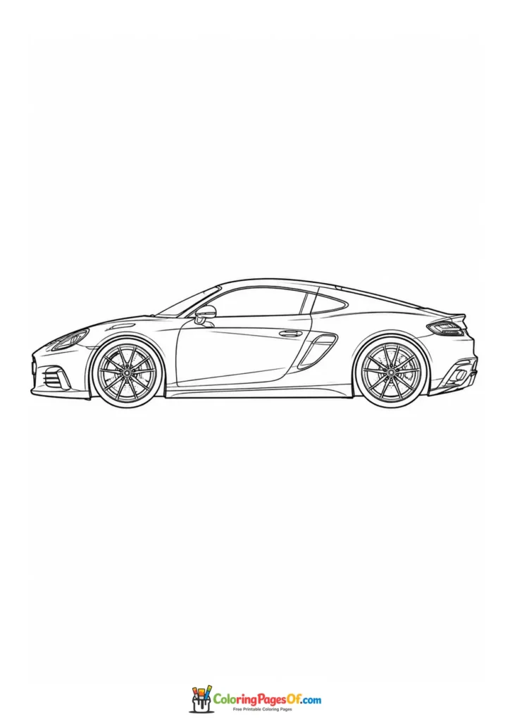 Streamlined sports coupe side view printable coloring sheet