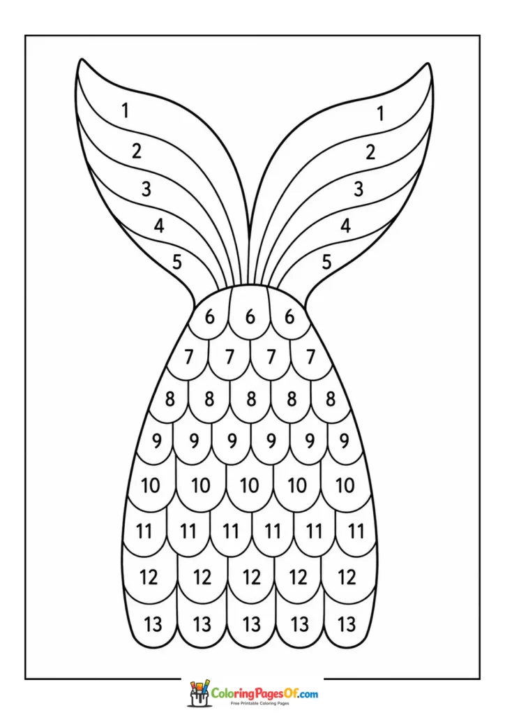 Striped Mermaid Tail – Color by Number coloring page