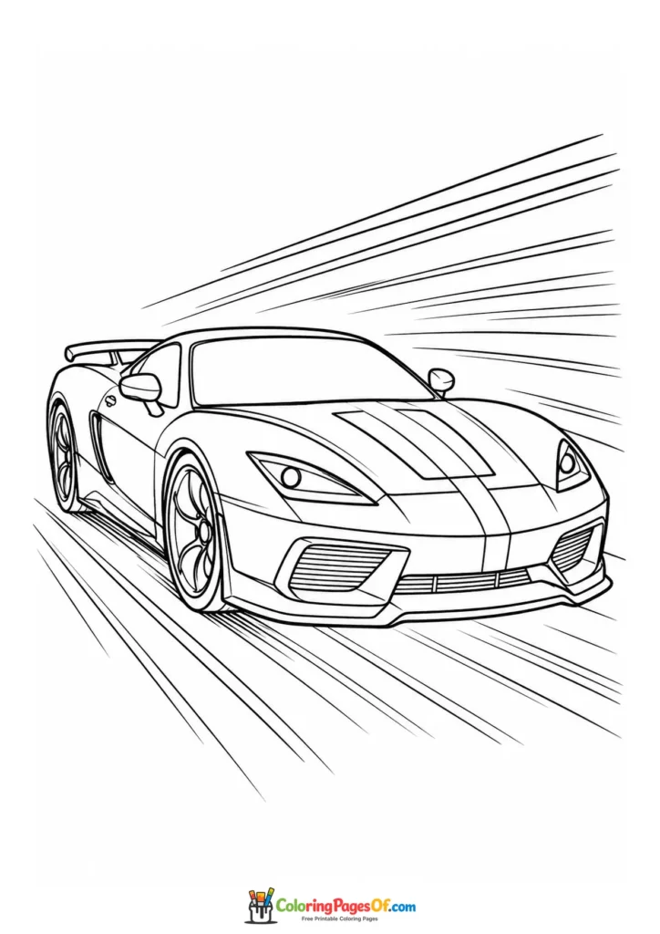Printable striped supercar with speed lines coloring picture