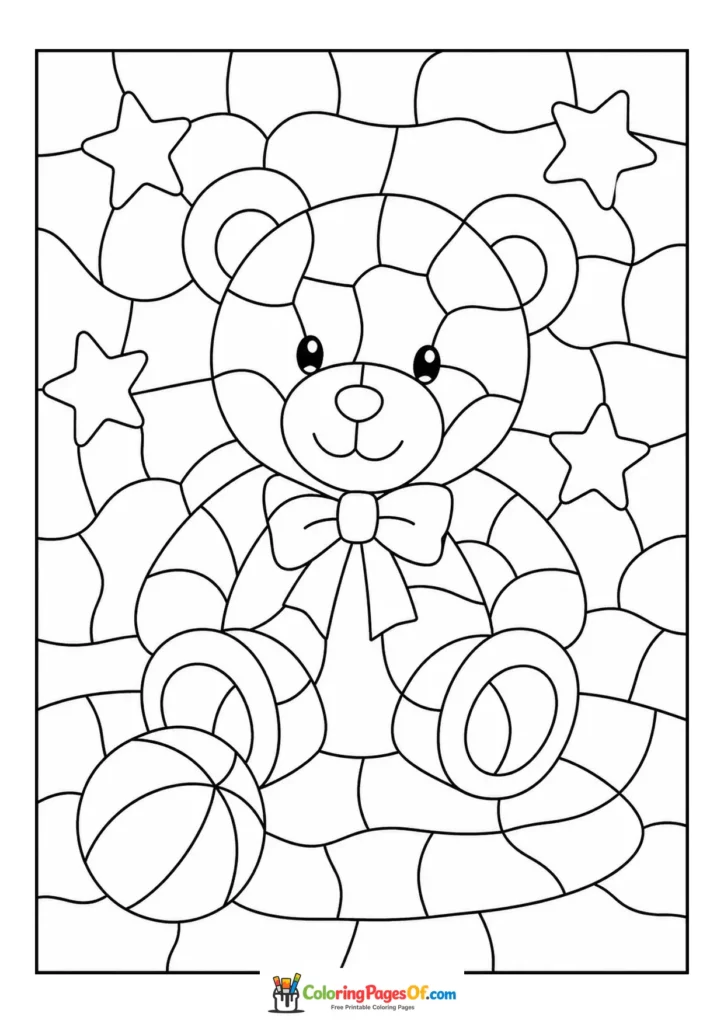 Teddy Bear with Ball color by number coloring page