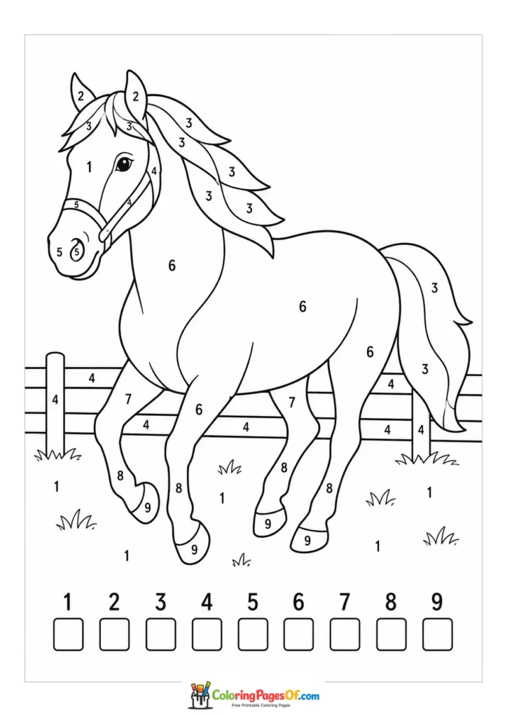 Trotting horse realistic color by number