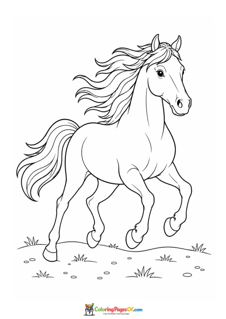 Trotting horse with a flowing mane coloring page