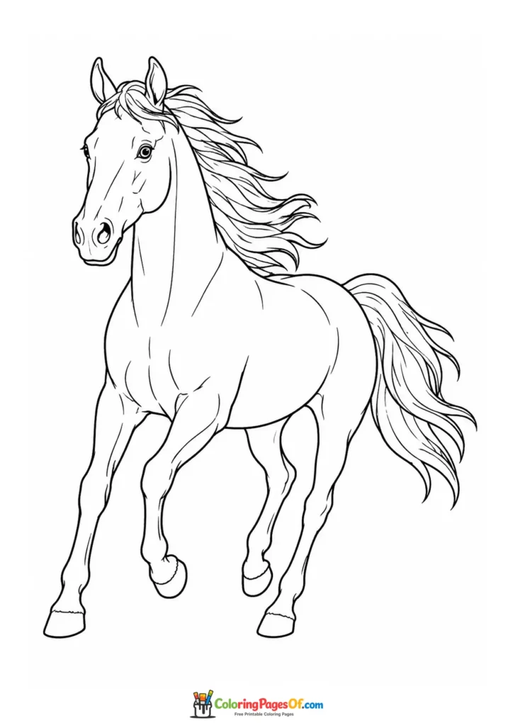 Trotting horse with flowing mane coloring page