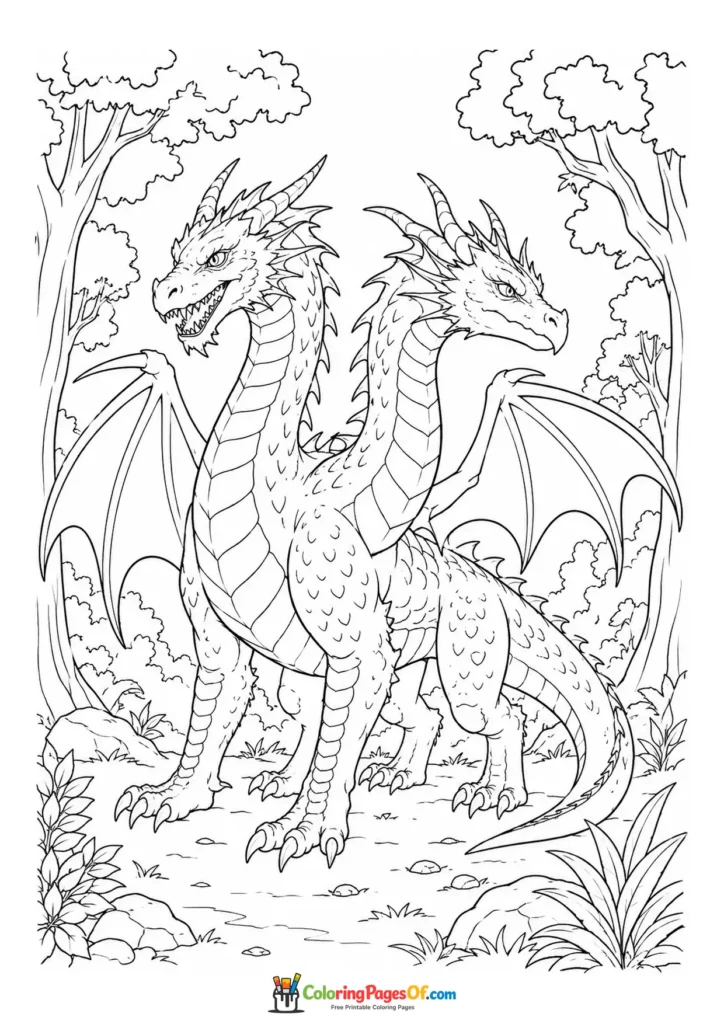 Two Dragons in the Forest coloring page