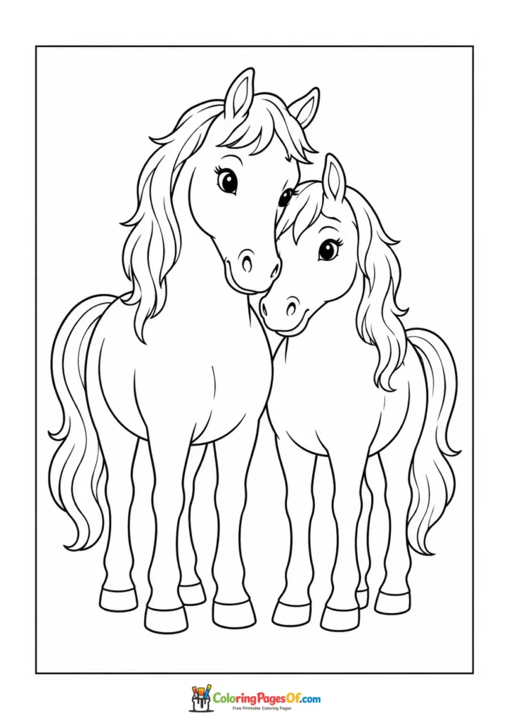 Two horses together coloring page