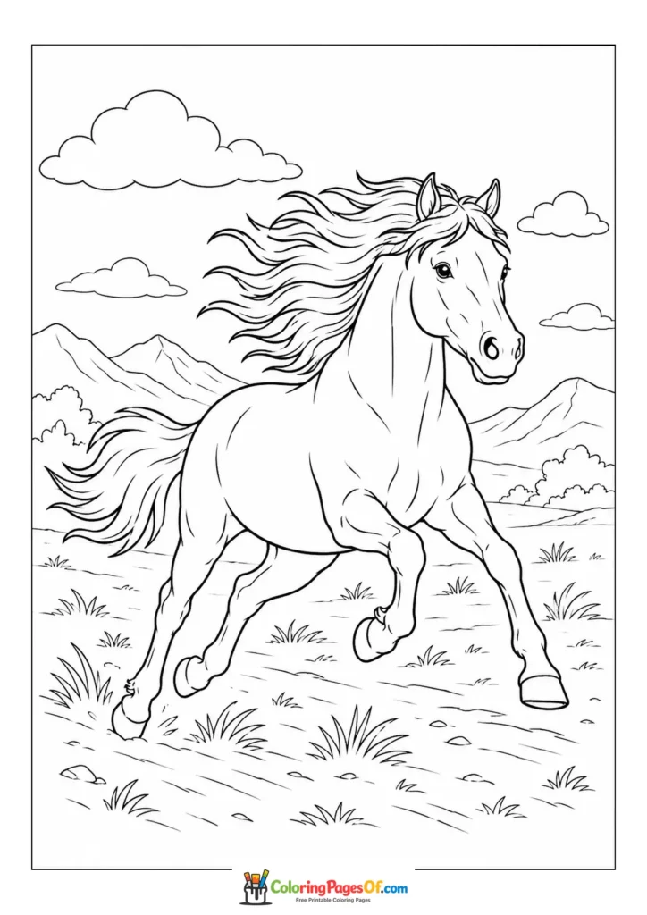Wild horse running coloring page