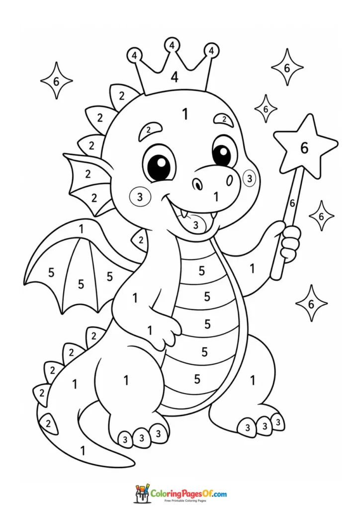 Wizard Dragon Color by Number with clear numbered coloring areas for kids